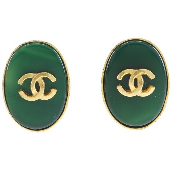 CHANEL COCO Mark Earrings Gold Plated Green Gold Approx. 18.72g Women's